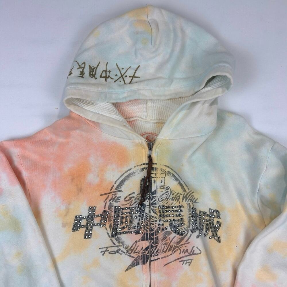 The Great China Wall Y2K Pastel Tie Dye Swarovski Crystal Zip Hoodie Size M